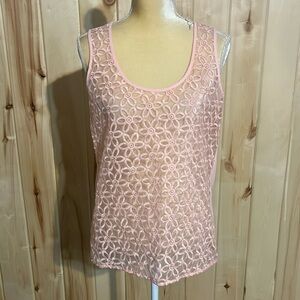 Loft Pink Sheer Flower‎ Embroidered Tank Size S